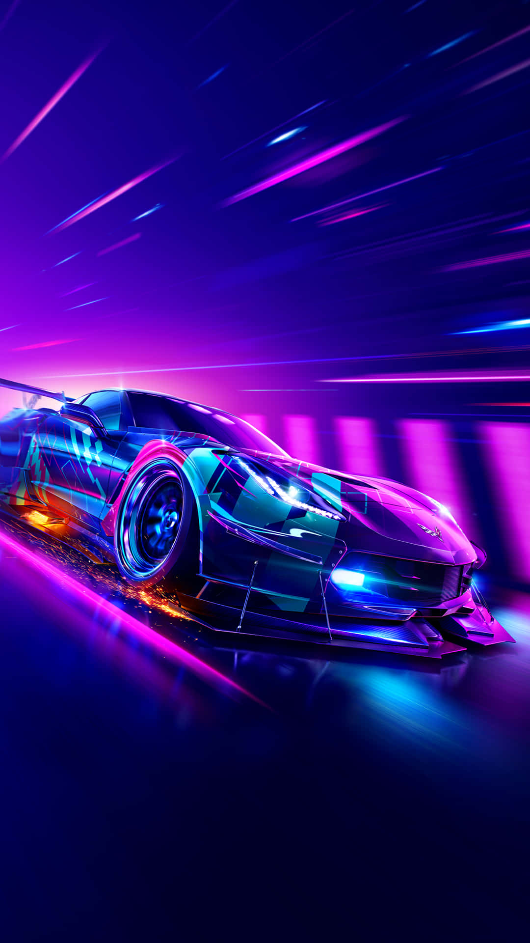 Neon lilla bil Pixel 3 Behov for Speed Heat Baggrund