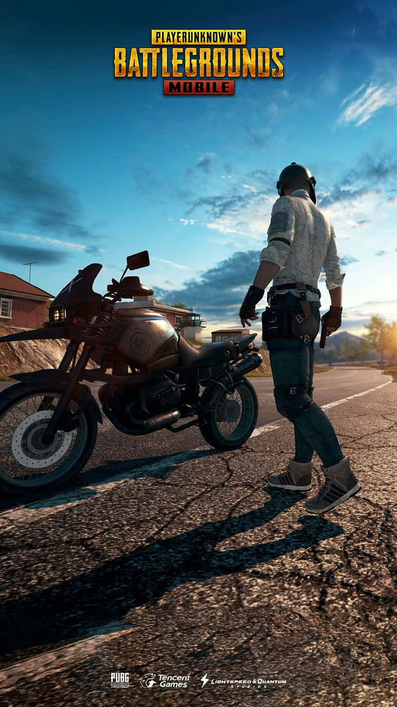 Pixel3-spelaren Ukända Slagfält Motorcykel Och Himmelsbakgrund.