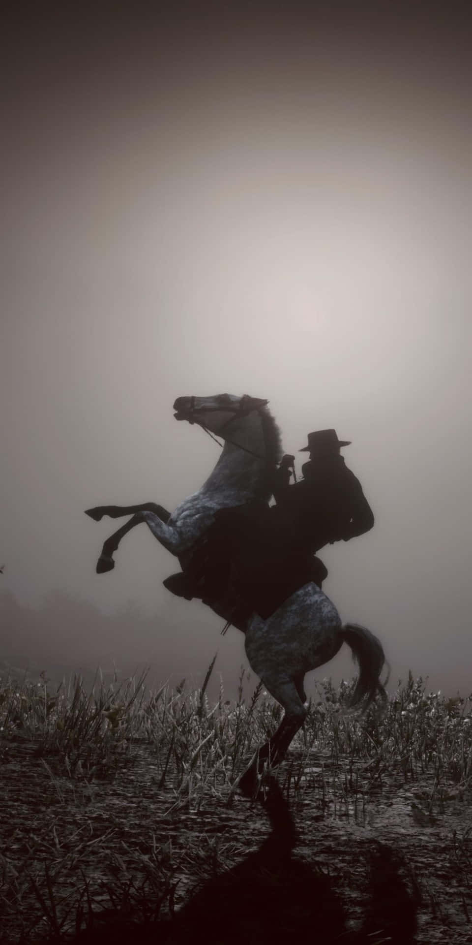 Pixel3 Red Dead Redemption 2 Bakgrundsbild Med En Cowboy Som Står Bredvid En Häst.