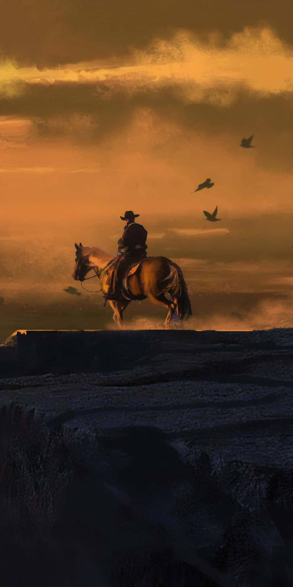 Fondode Pantalla De Pixel 3 Red Dead Redemption 2. Pintura De Un Vaquero En Una Montaña.