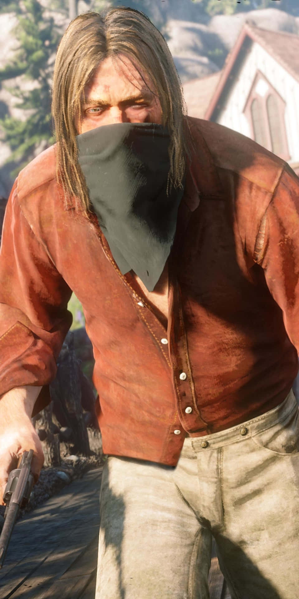 Pixel 3 Red Dead Redemption 2 Background Masked Man Holding Pistol