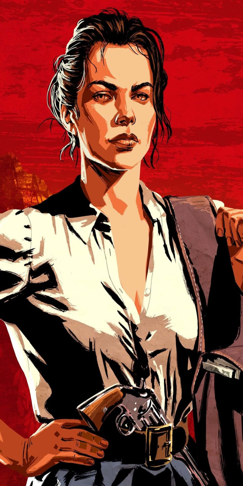 Pixel3-röd Bakgrundsbild För Red Dead Redemption 2 - Rött Affischmotiv Av Abigail Marston.