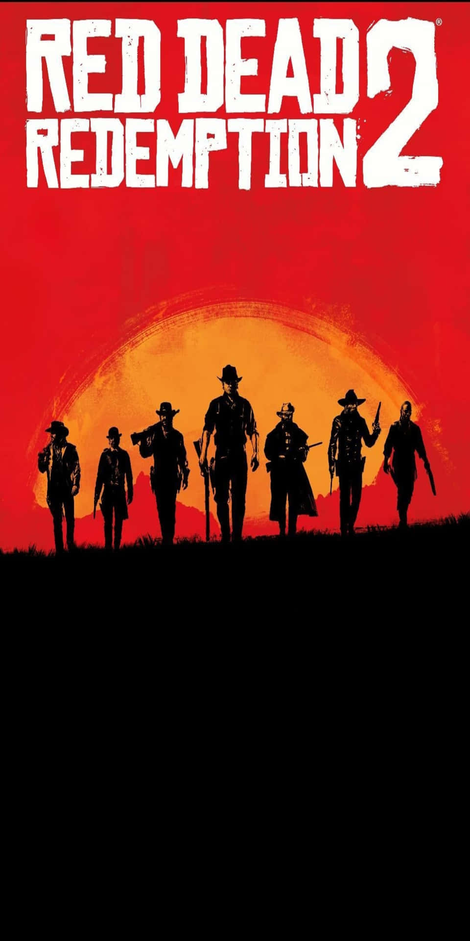 Sfondopixel 3 Con Poster Rosso Di Red Dead Redemption 2 Con Sagome Di Cowboy