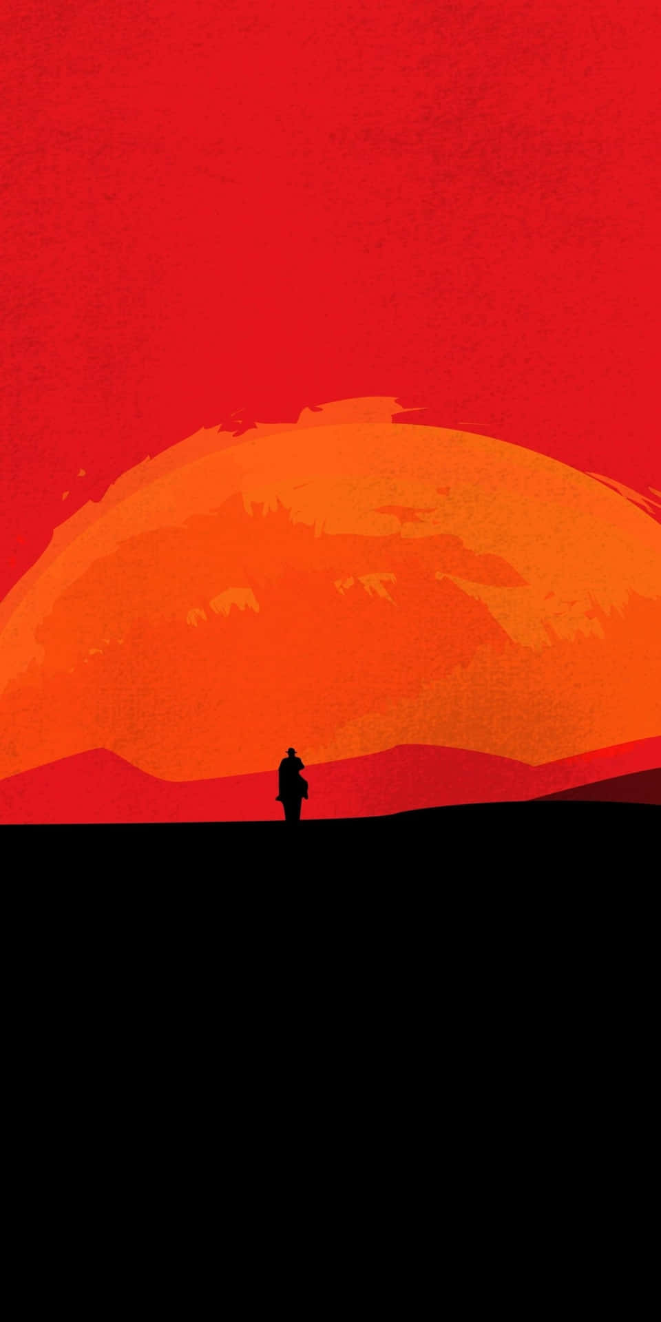 Pixel3 Bakgrundsbild Med Ensam Cowboy Och Röd Poster Från Red Dead Redemption 2.