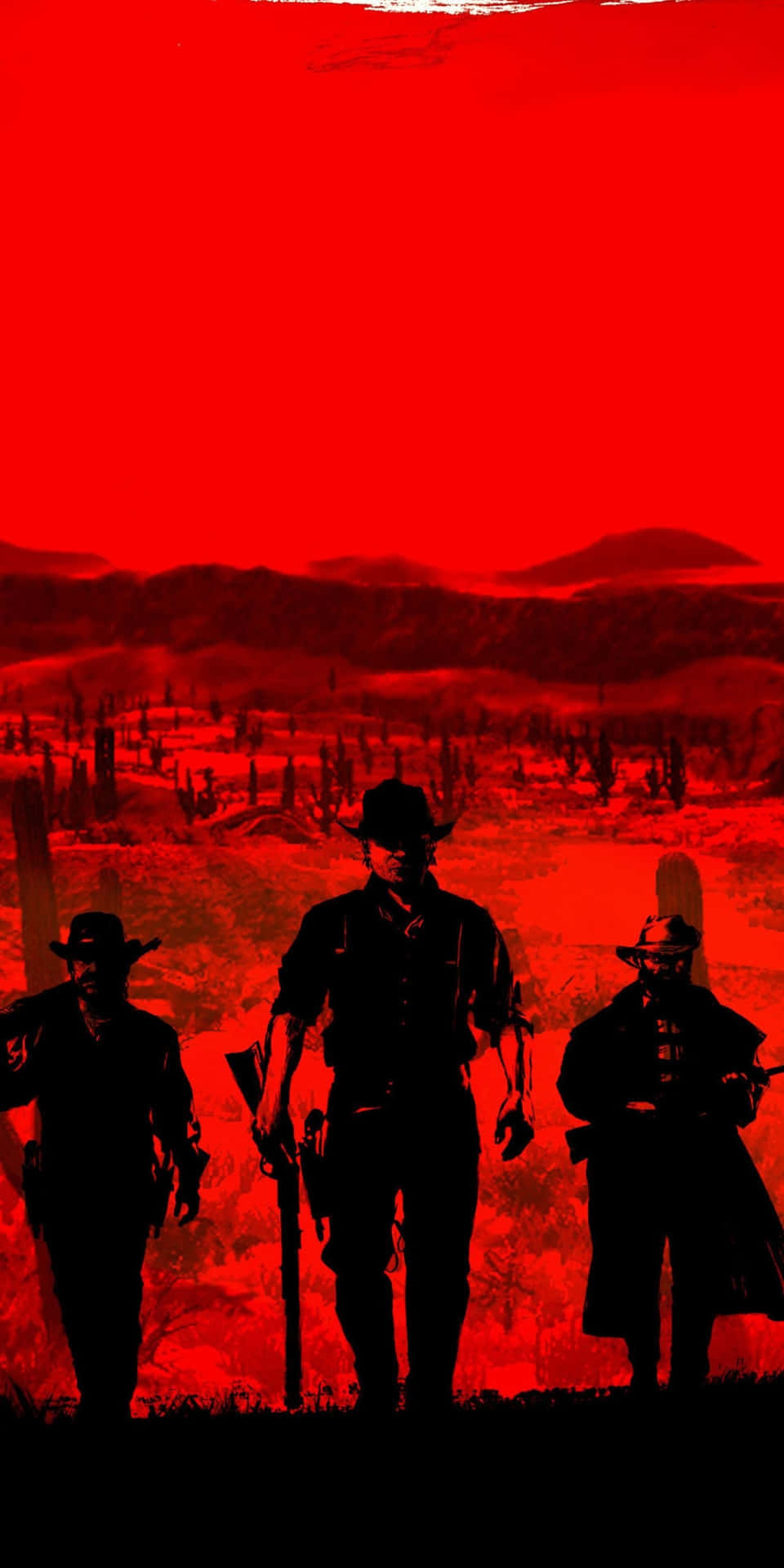 Pixel3 Bakgrund Med Red Dead Redemption 2. Röd Tema Affisch Av Cowboys.