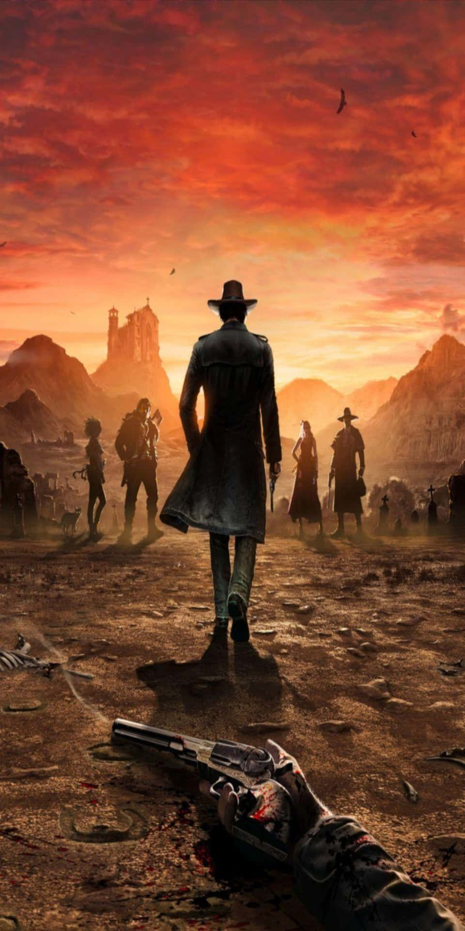 Pixel3 Red Dead Redemption 2 Bakgrundsbild Med En Man Som Går Iväg Från En Död Man.