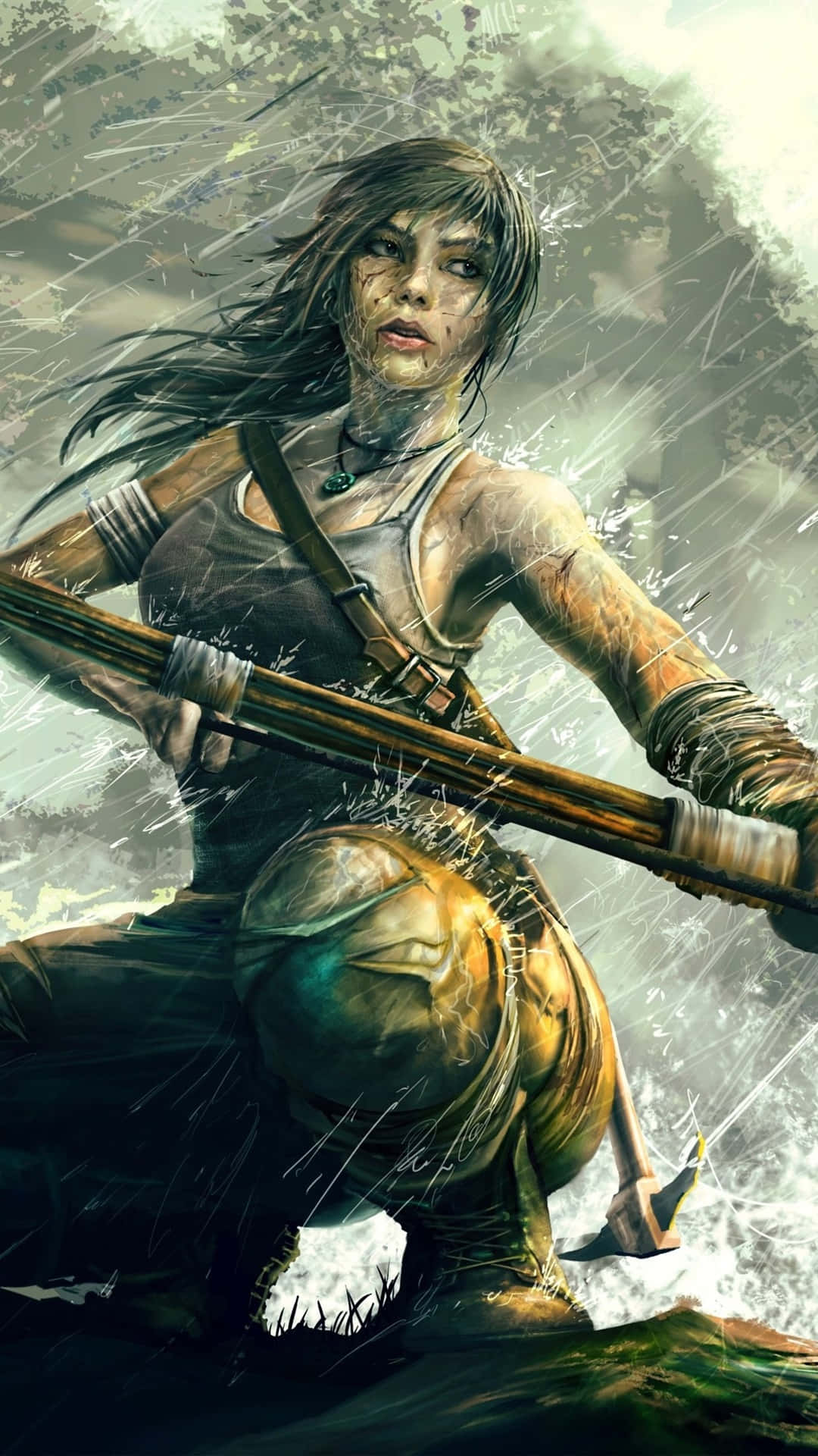 A Woman With A Sword Is Standing In The Rain