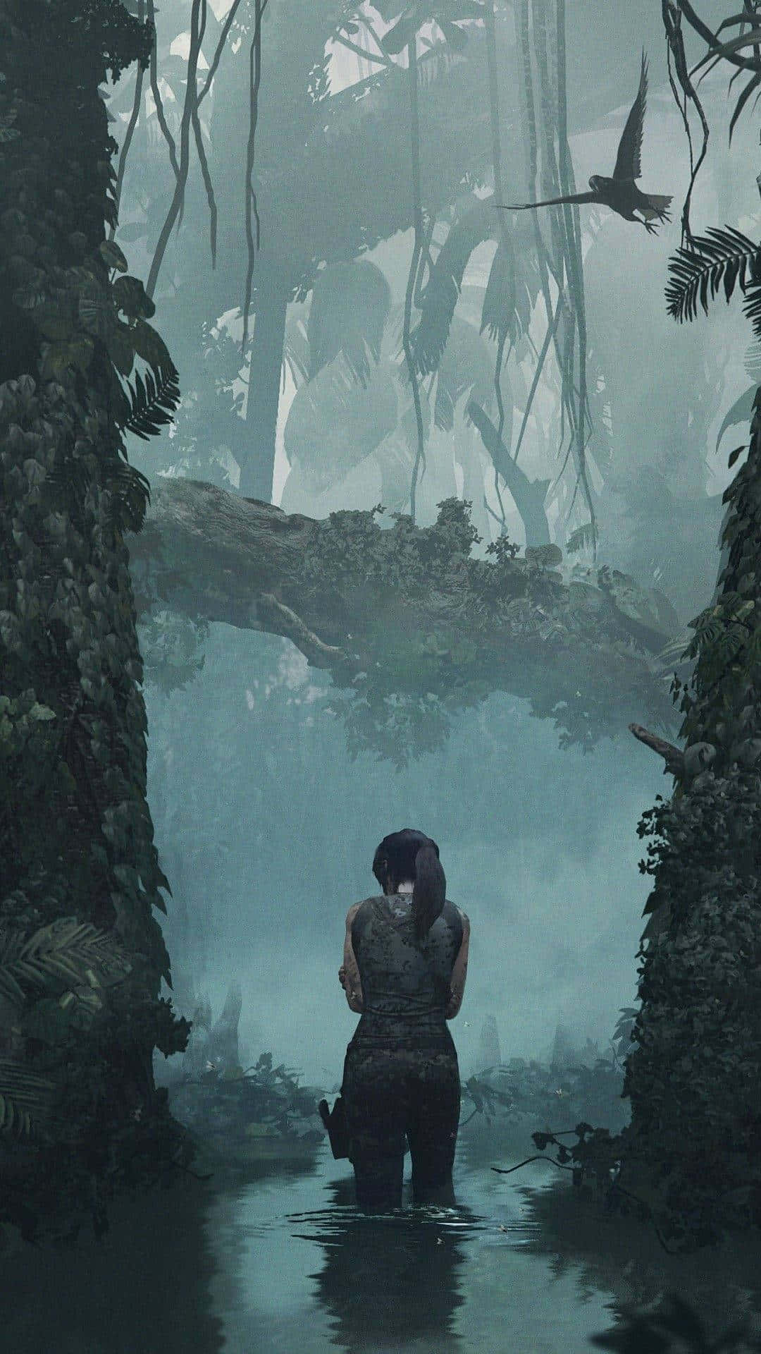 A Woman Is Standing In The Water In A Jungle