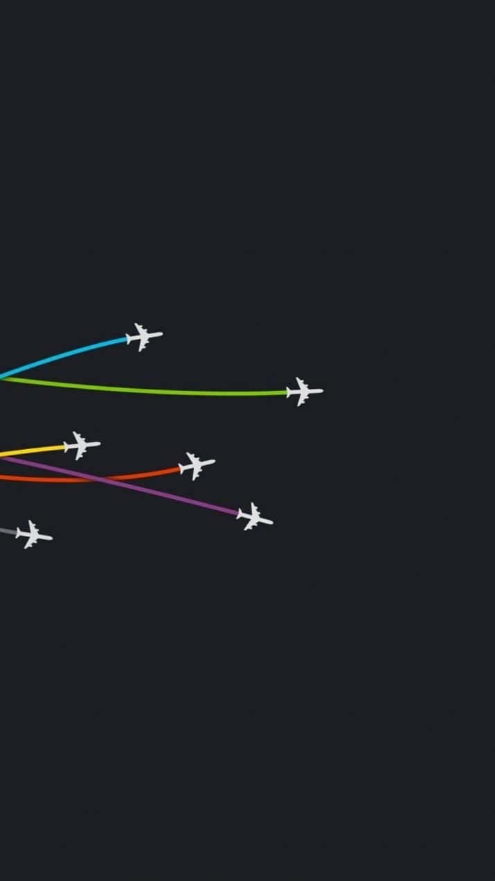 Pixel 3 Small Planes Background Colorful Trailing Lines Background
