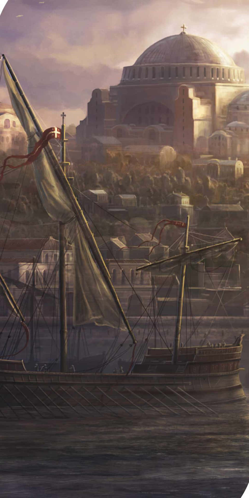 Pixel3 Bakgrundsbild Med Total War Attila Och Den Stora Staden Konstantinopel.