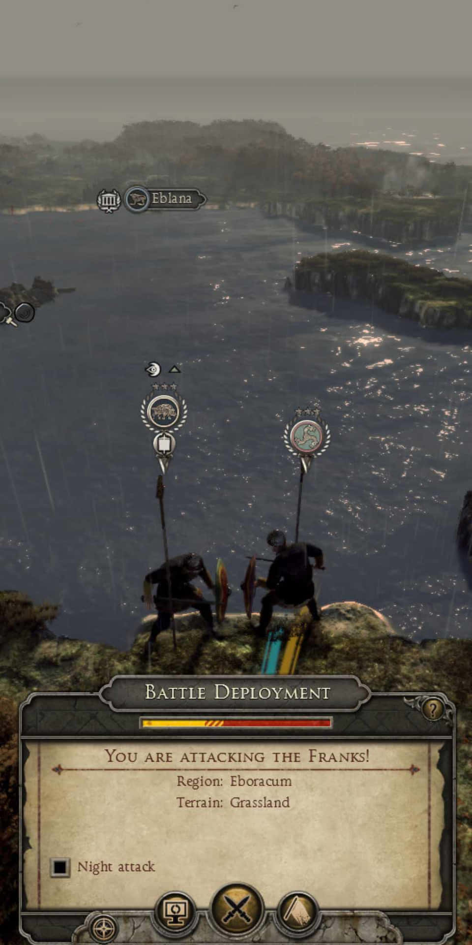 Et skærmbillede af et spil med to personer på en bakke.