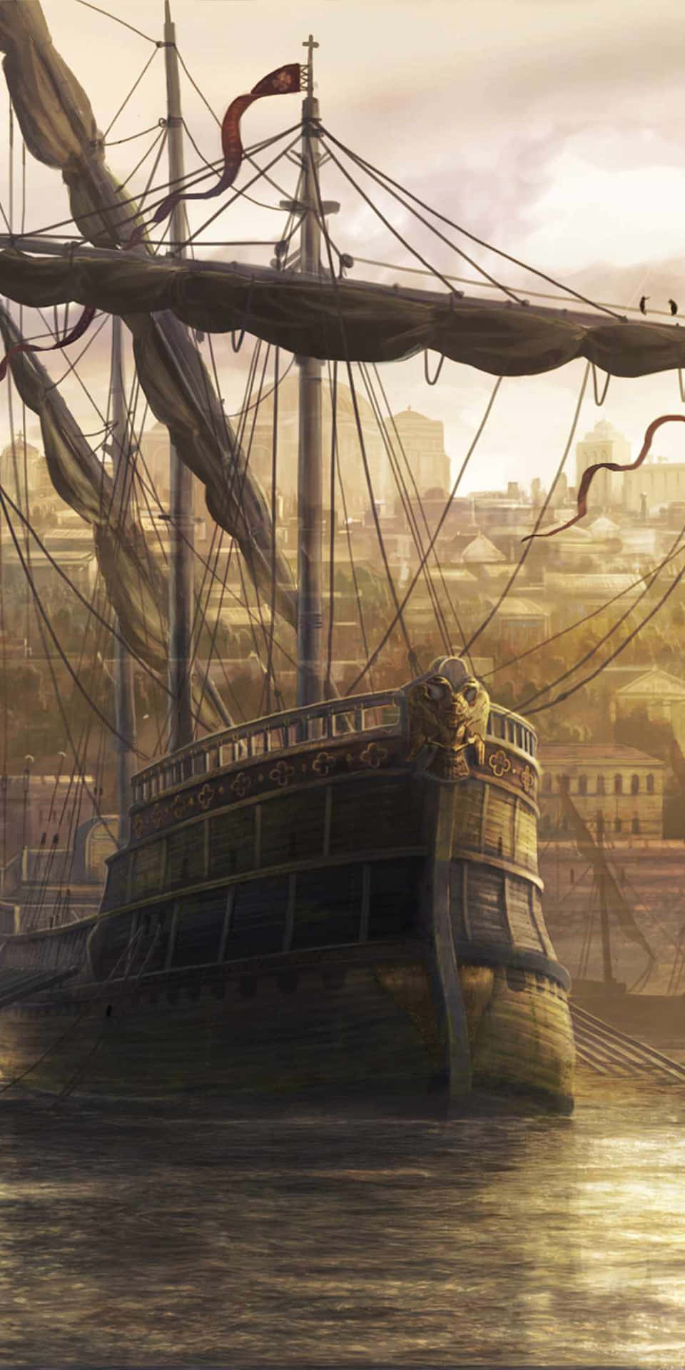 Pixel3 Total War Attila Hintergrund Mit Riesigem, Antikem Schiff
