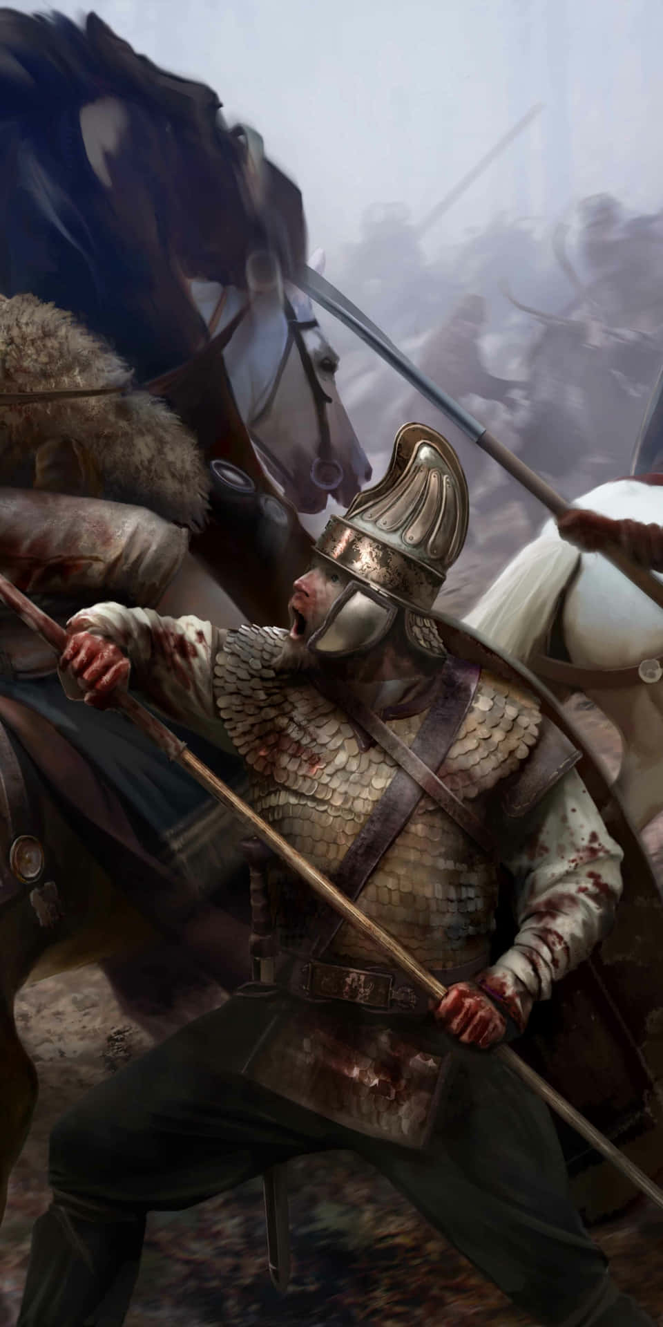 Pixel3 Total War Rome 2 Bakgrund Krigare Med En Lans.