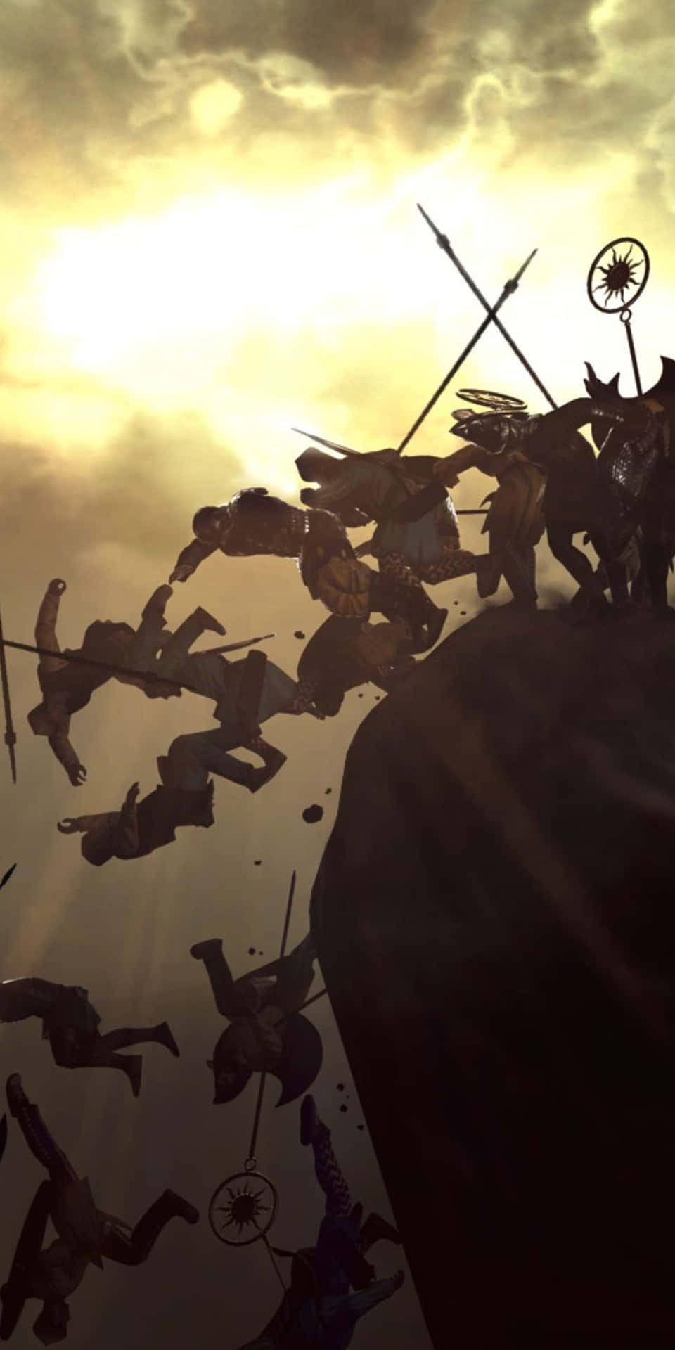 Pixel3 Bakgrundsbild Med Total War Rome 2 Som Visar Krigare Som Blir Knuffade Av En Klippa.