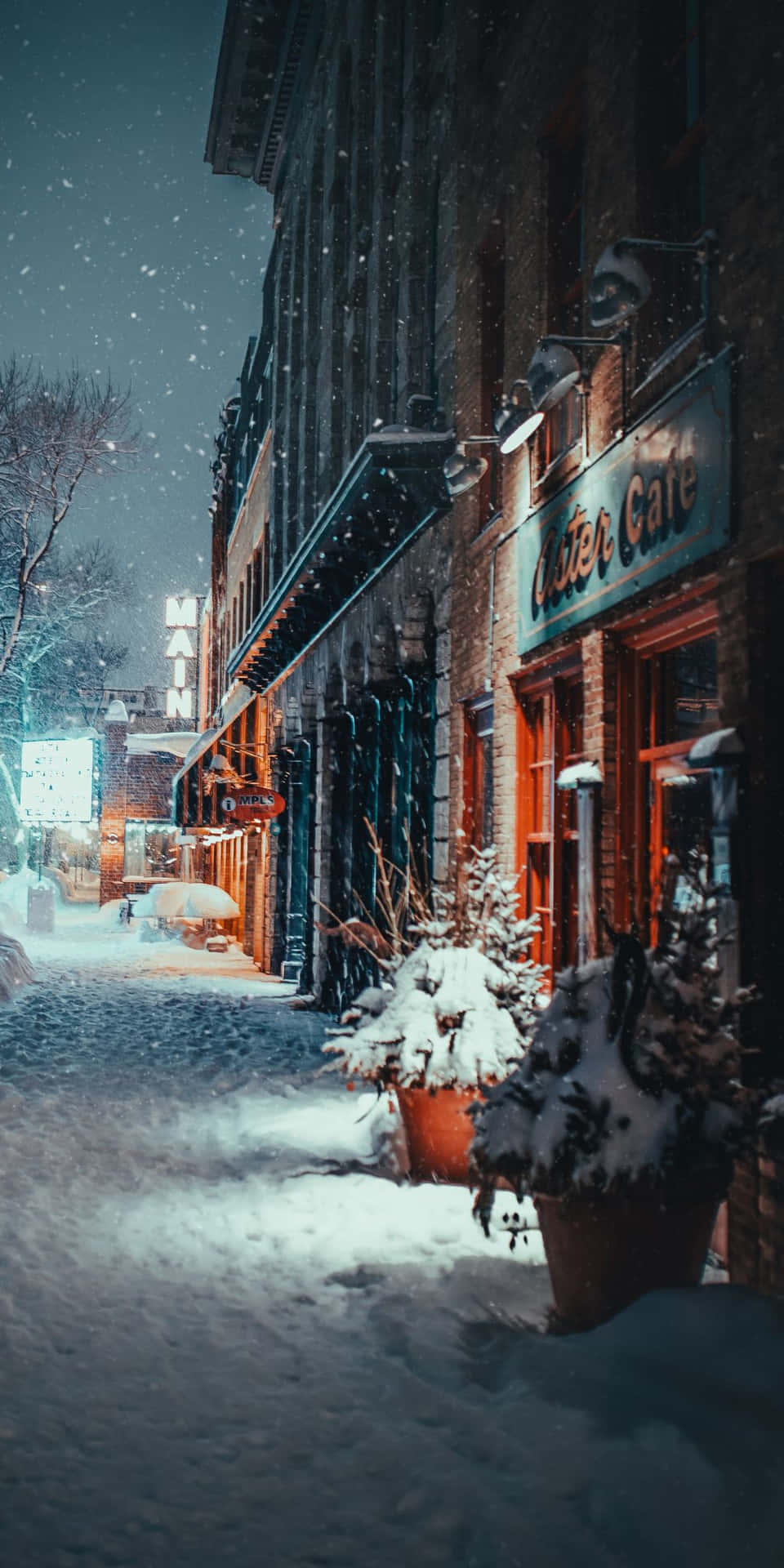 Pixel3 Vinterbakgrund Snöig Innerstadsgata