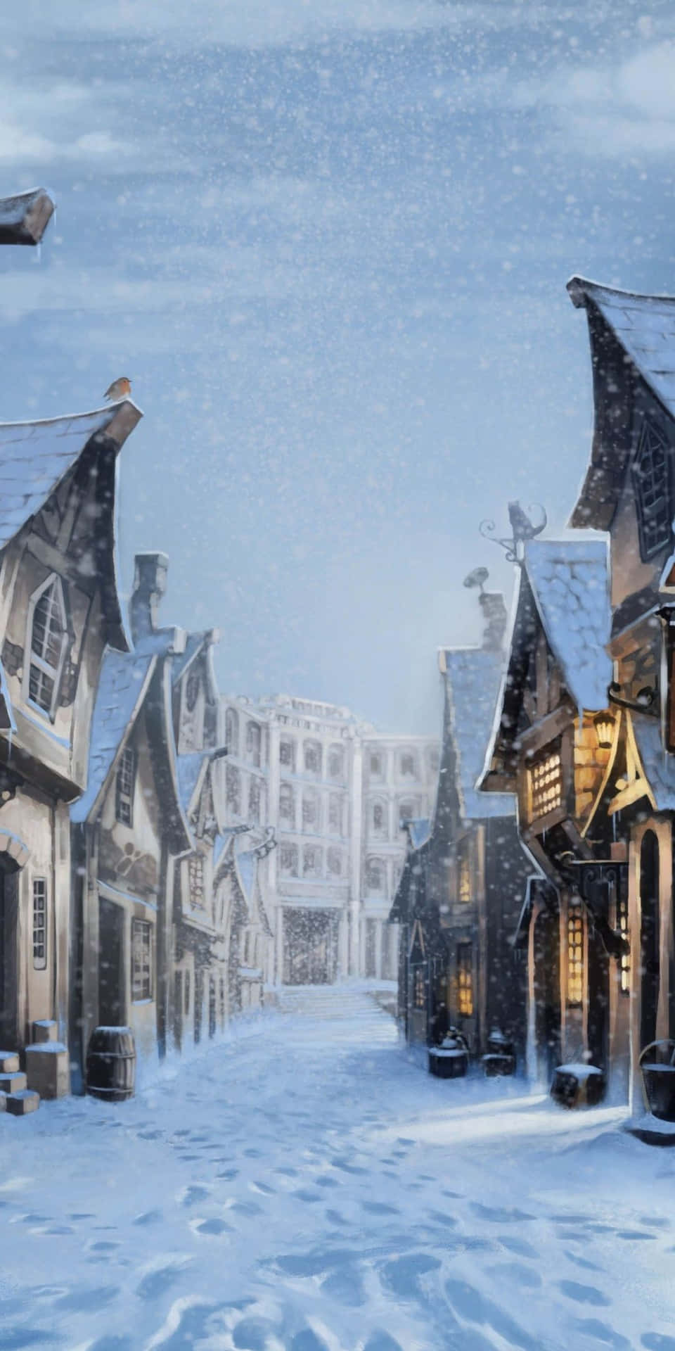 Pixel3 Winter Hintergrund Schneebedeckte Stadt