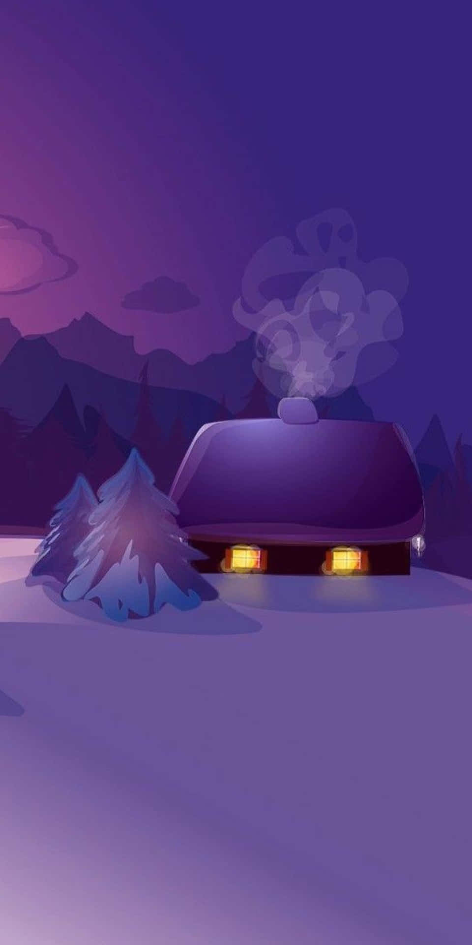 Pixel3 Winter Hintergrund, Hütte Zeichnung, Violetter Hintergrund