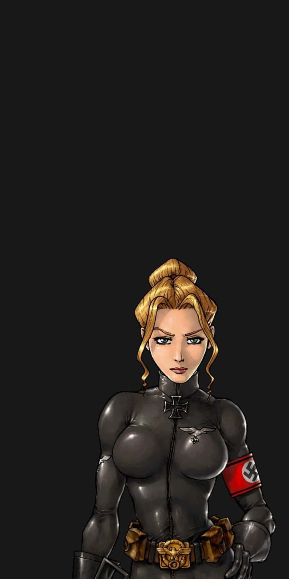 A Female Character In A Black Outfit Holding A Gun