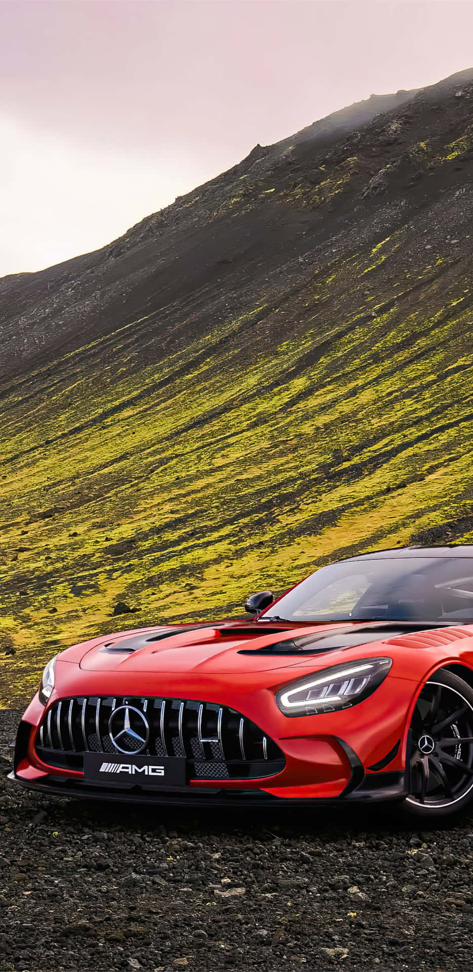 Red Mercedes With View Of Hills Pixel 3XL AMG GT-R Background
