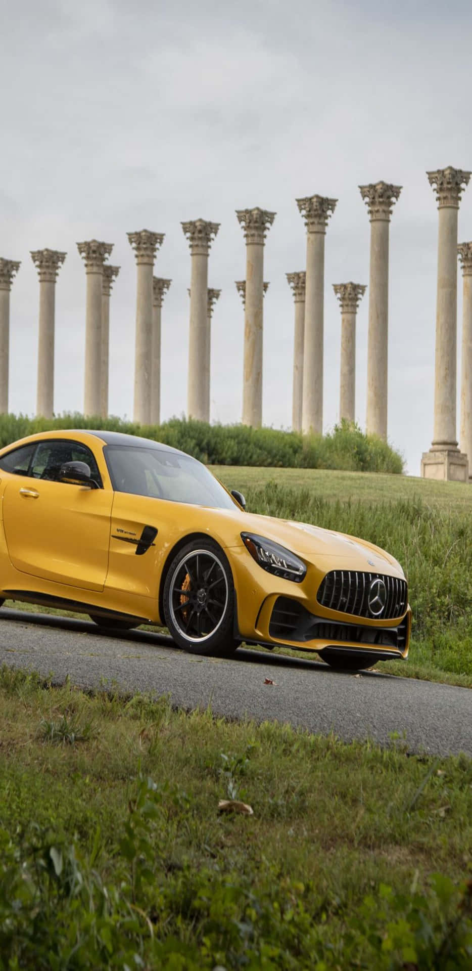 Yellow Mercedes Going Down Hill Pixel 3xl Amg Gt-r Background