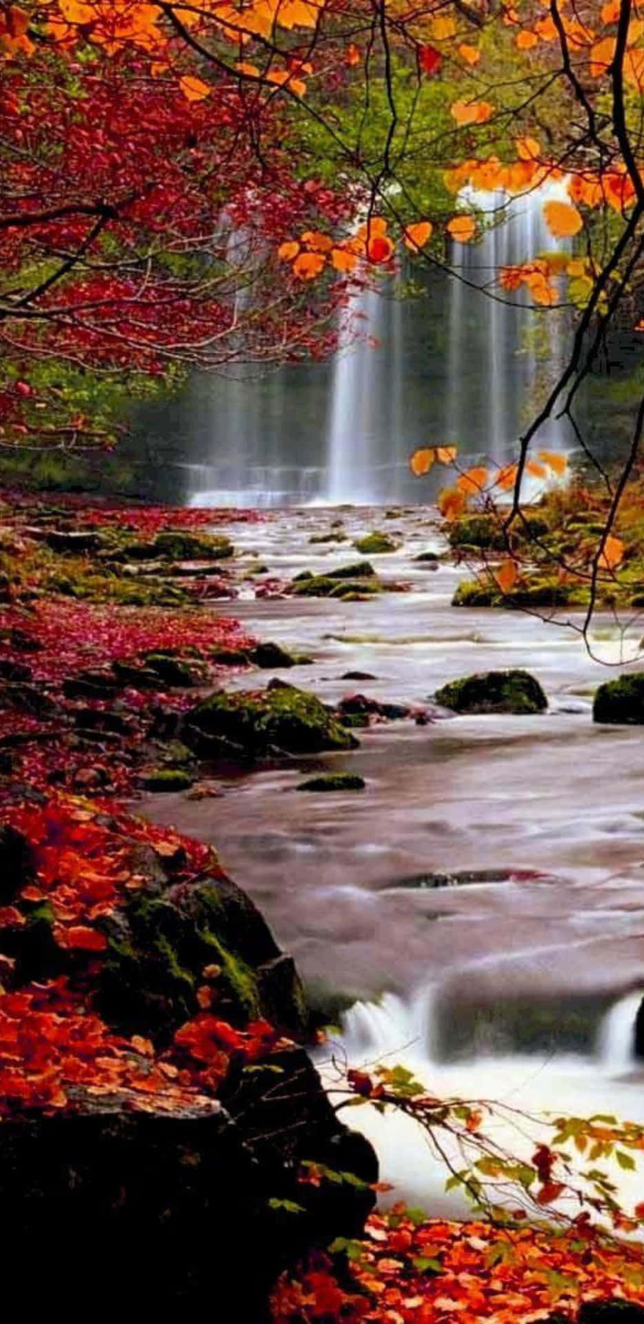 Pixel3xl Herbst Hintergrund Wasserfälle Im Wald