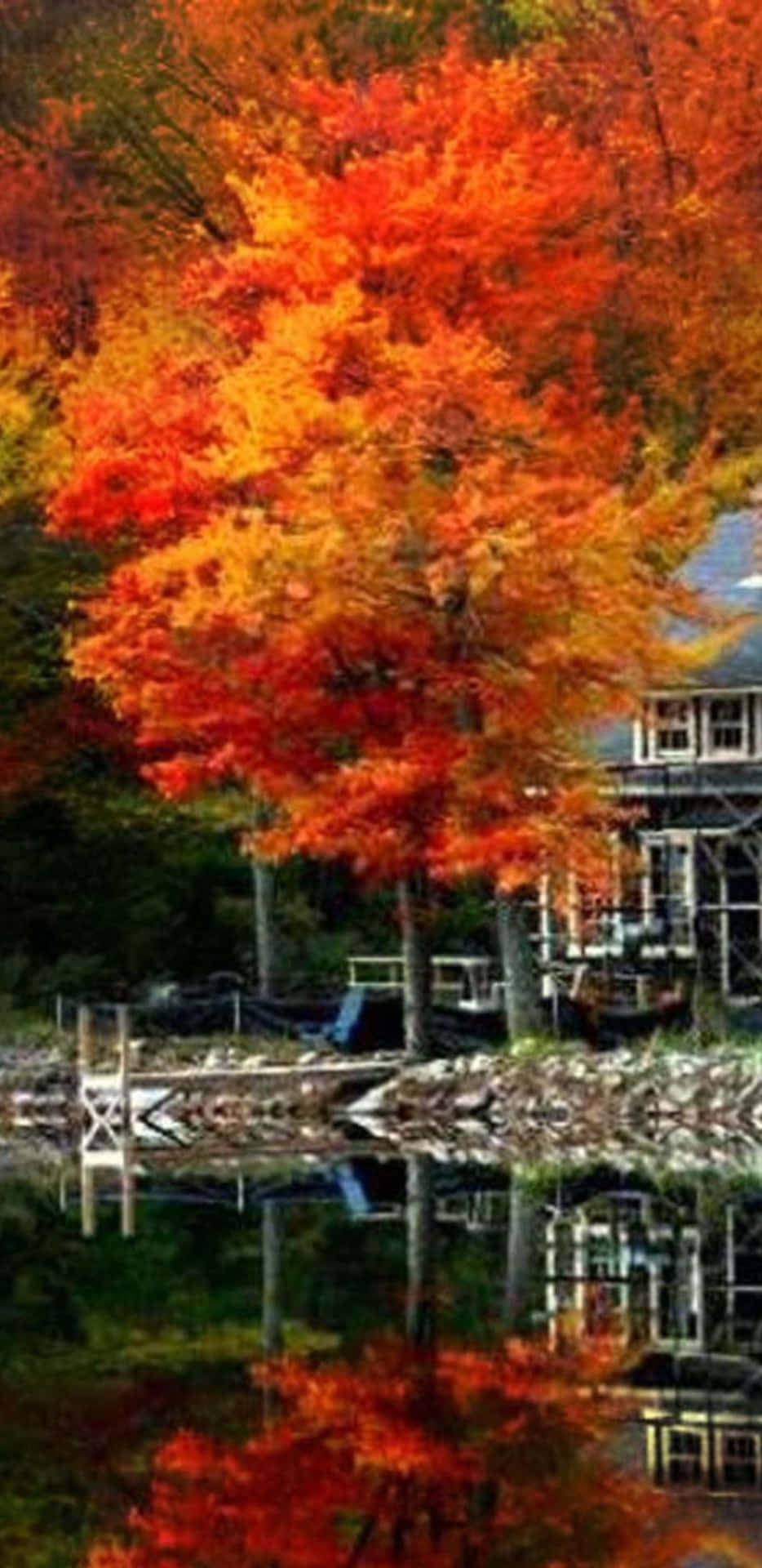 Pixel 3xl Calm Lake In Autumn Background