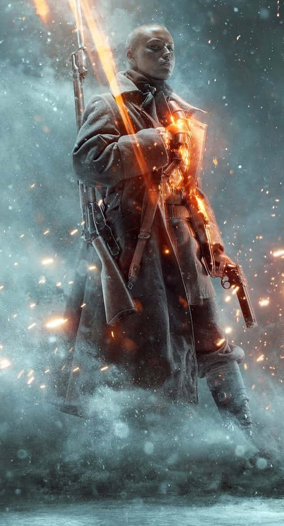 Pixel3xl Battlefield 1 Hintergrund: Kahlköpfiger Soldat Geht Durch Den Rauch.