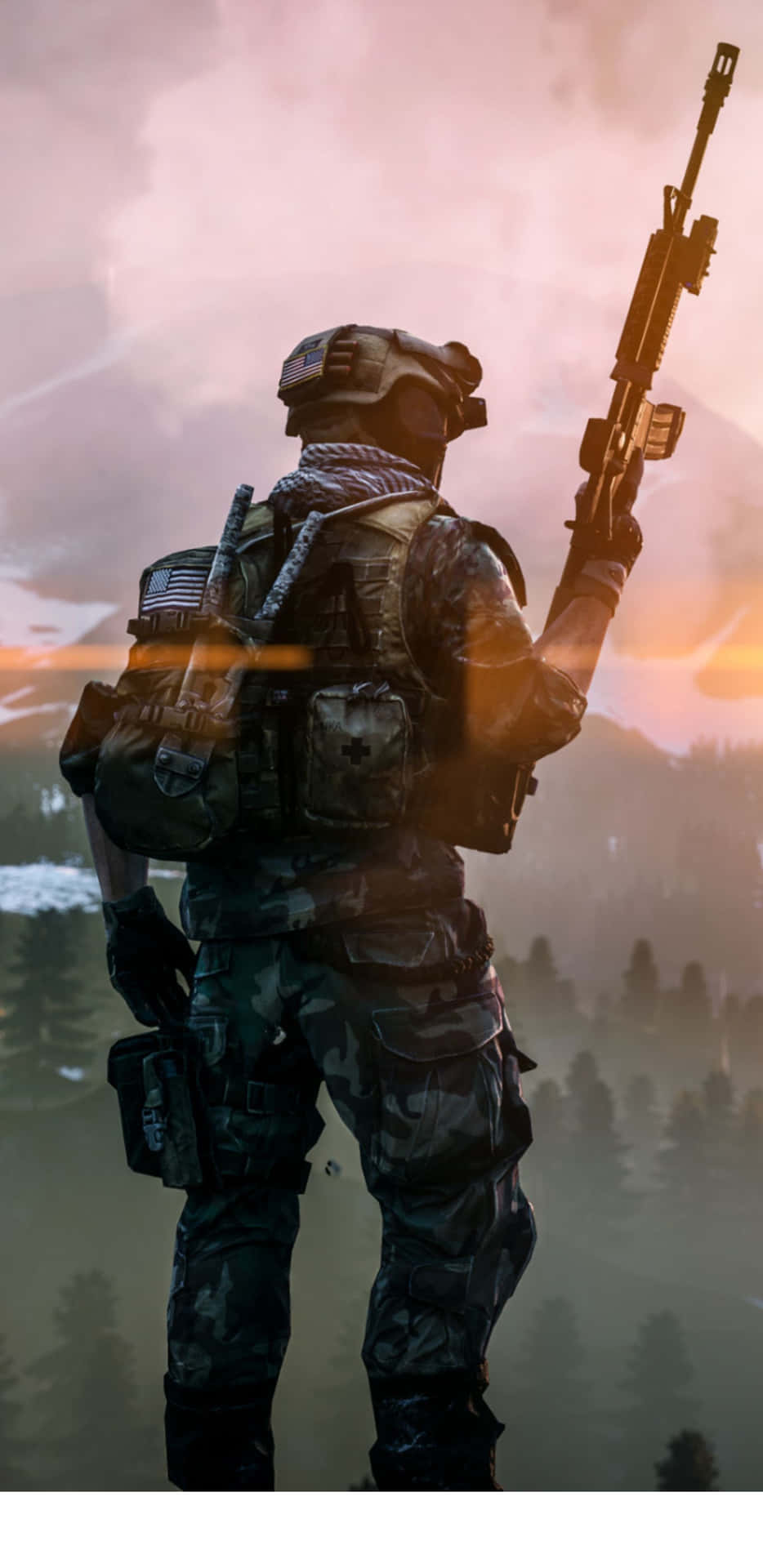 A Soldier Is Holding A Rifle In Front Of A Sunset