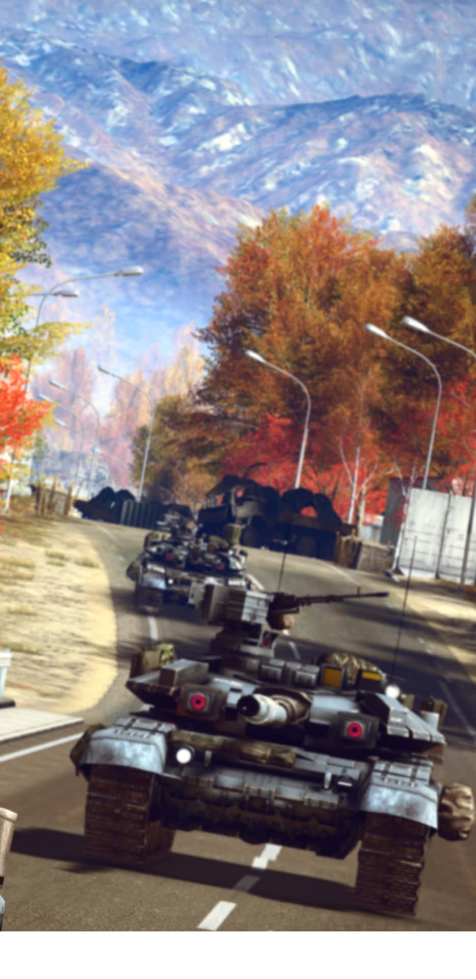 A Screenshot Of A Video Game With Tanks On The Road