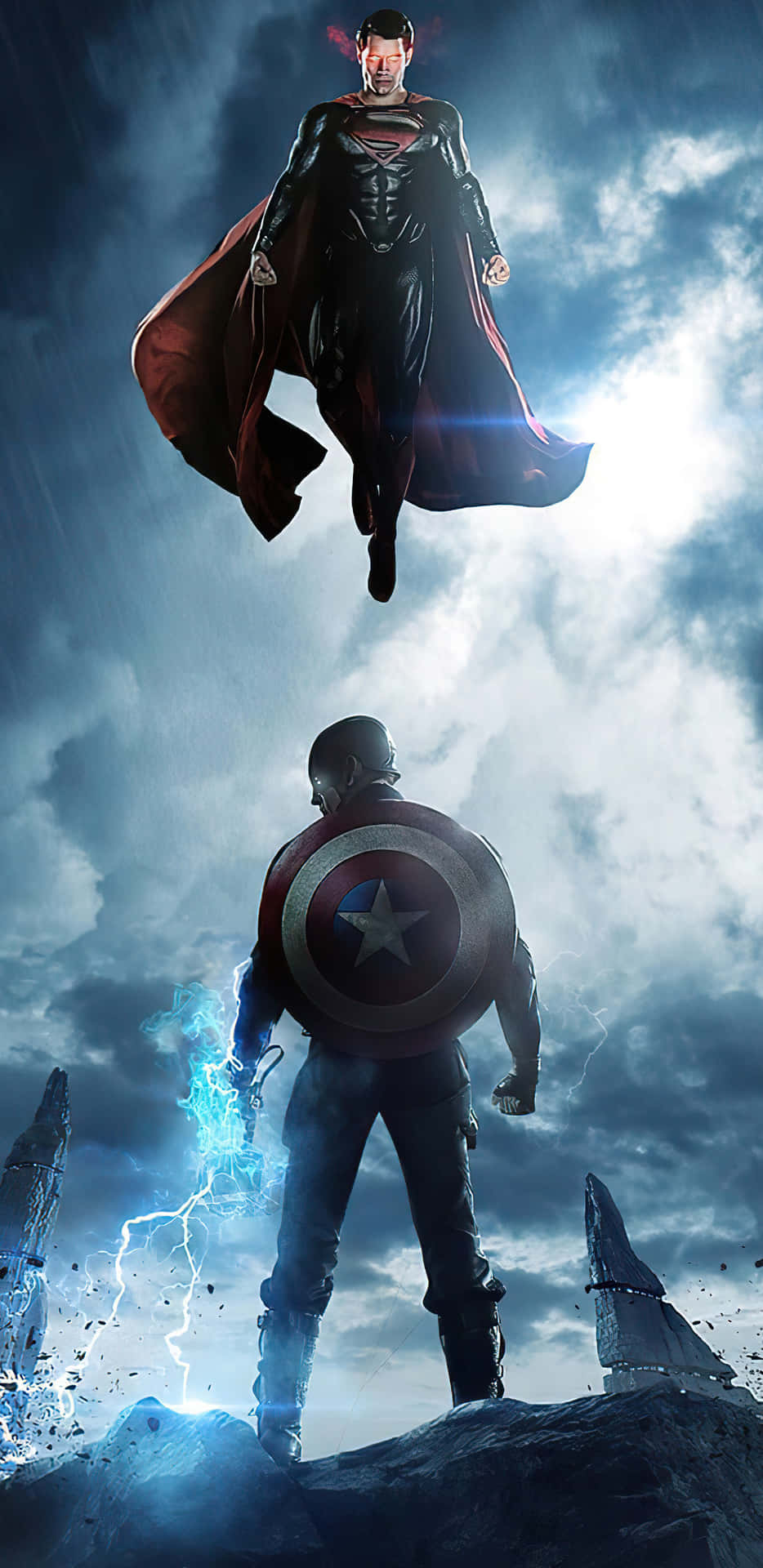 Pixel 3xl Captain America Baggrund Med Superman Logo.