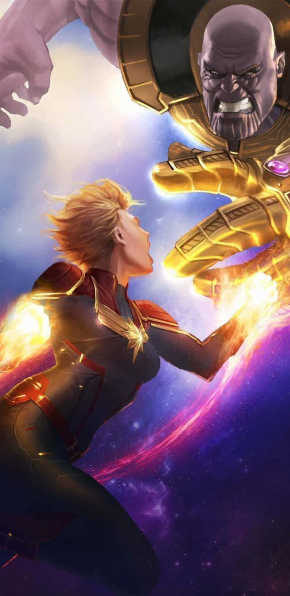 Pixel 3xl Captain Marvel Background Against Thanos Background