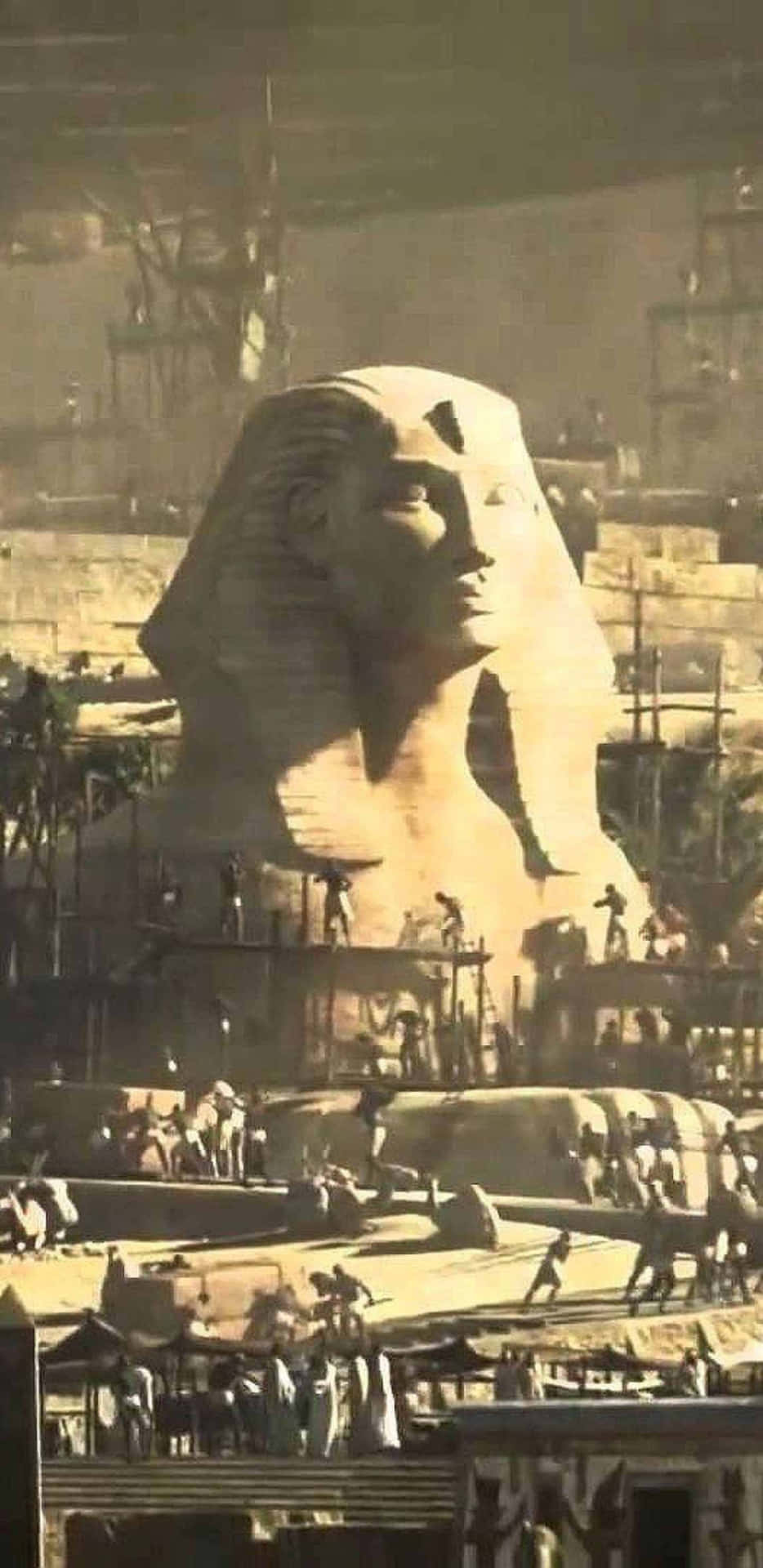 Enstor Staty Av En Sfinx Håller På Att Byggas