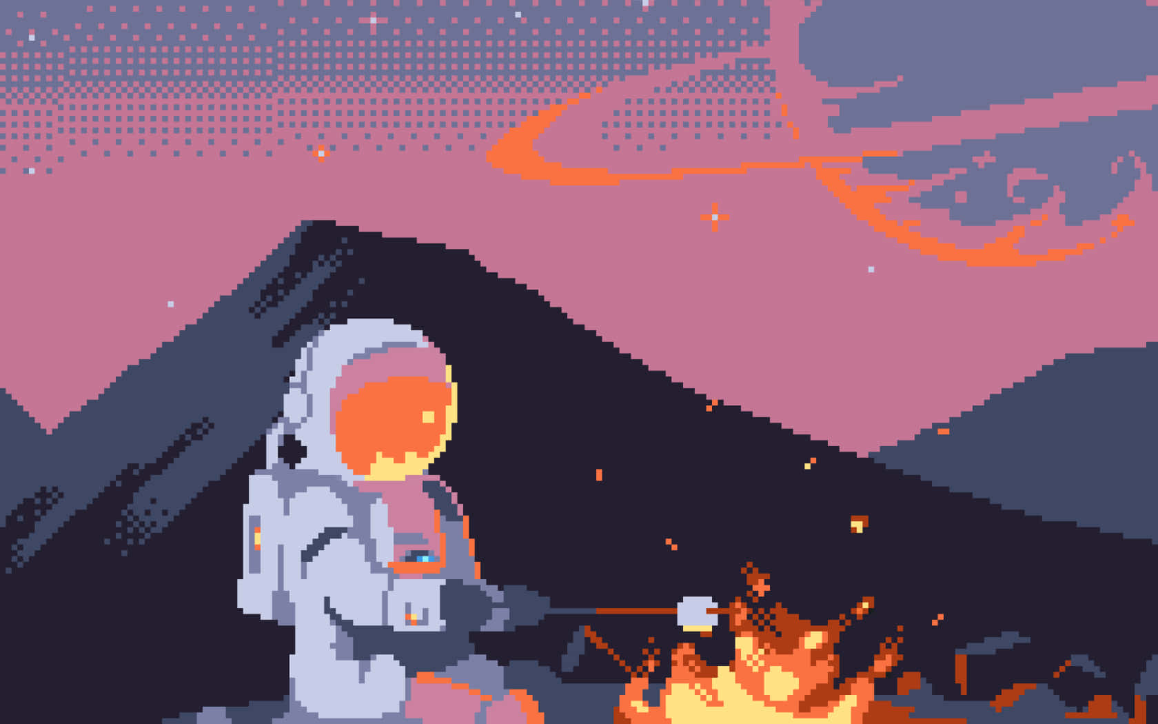 Pixel Art Astronaut Camping In Space