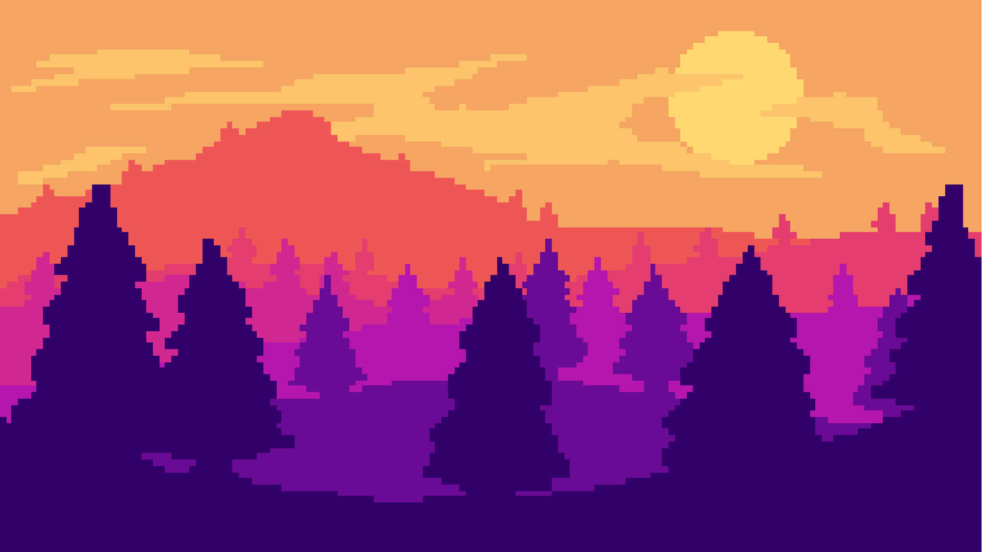 Pixel Art Sunset With Trees
