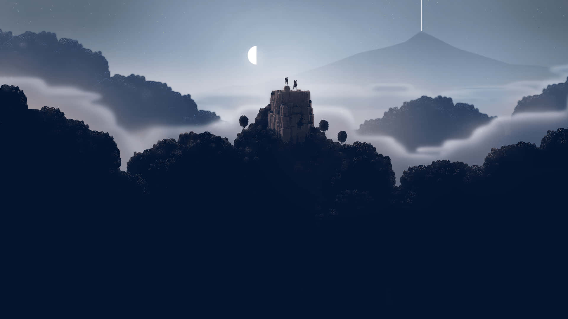 A Man Standing On Top Of A Mountain With Clouds In The Background