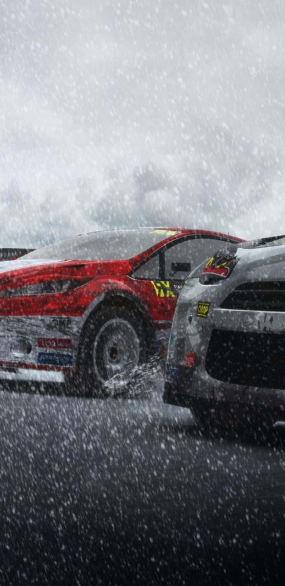 A Race Car Is Driving In The Snow