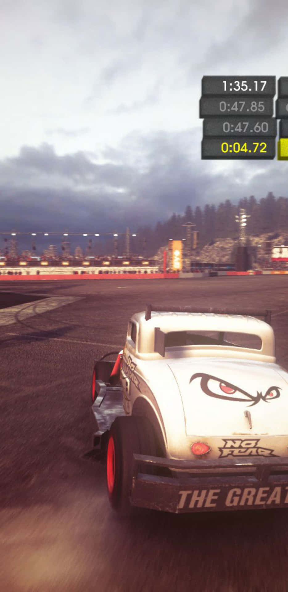 A Screenshot Of A Racing Game With A White Car