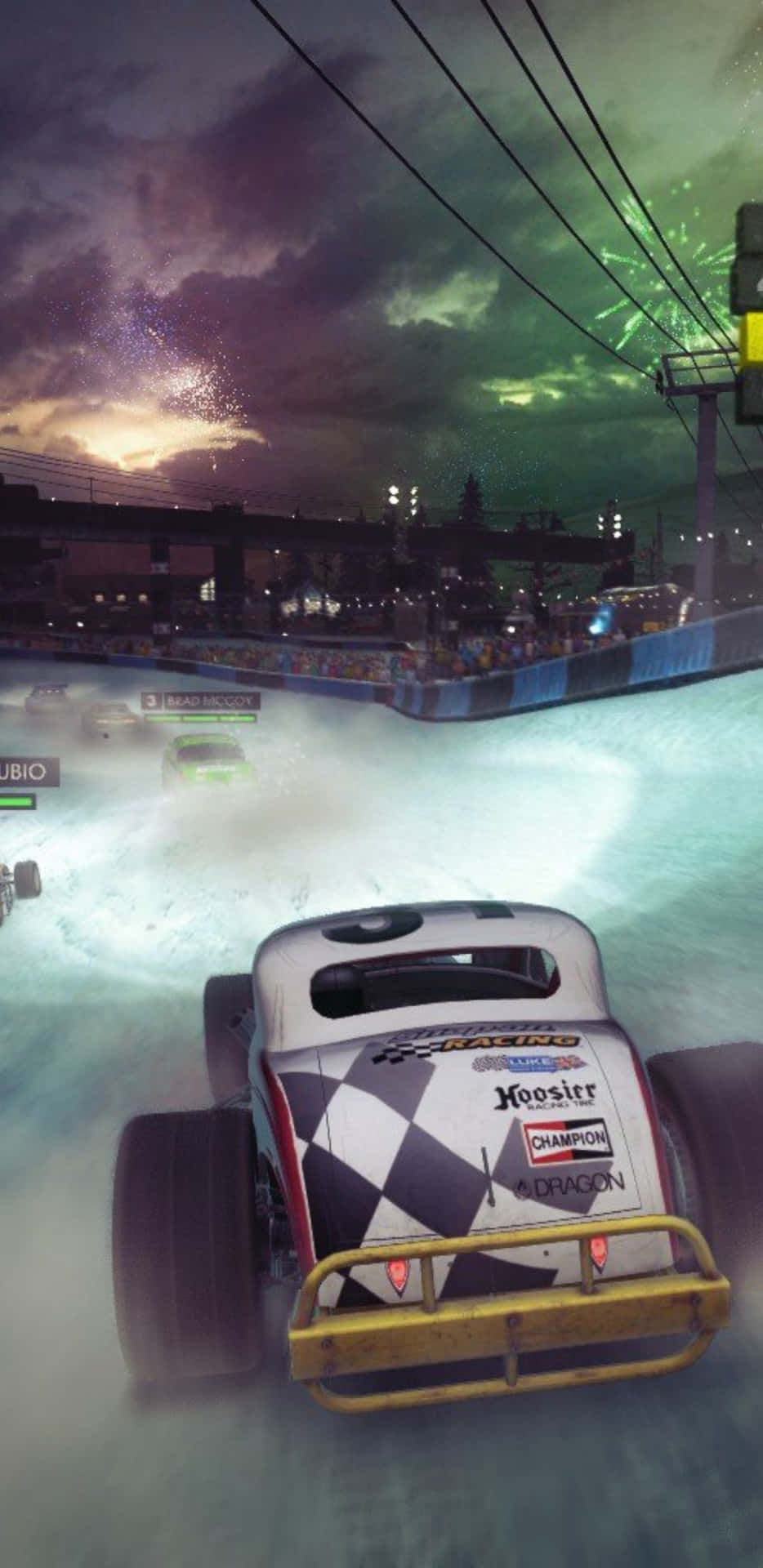 A Race Car Driving Through A Watery Race Track