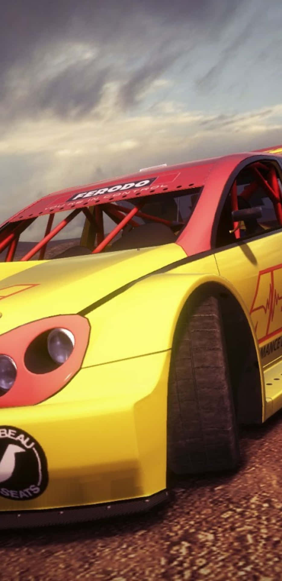 A Yellow Race Car Is Driving On A Dirt Track