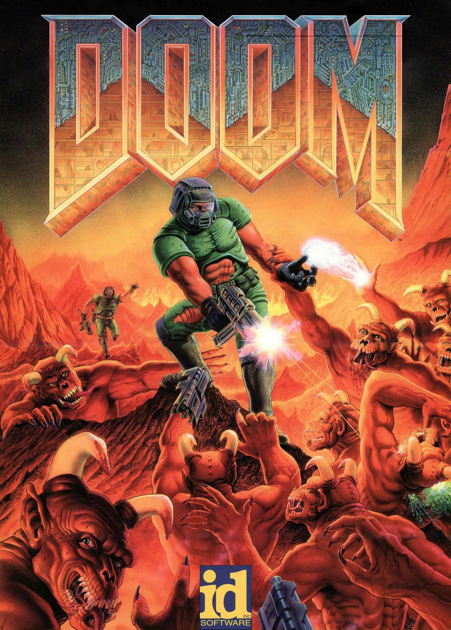 Doomguy Kämpft Gegen Monster Auf Dem Pixel 3xl Doom Eternal Hintergrund.