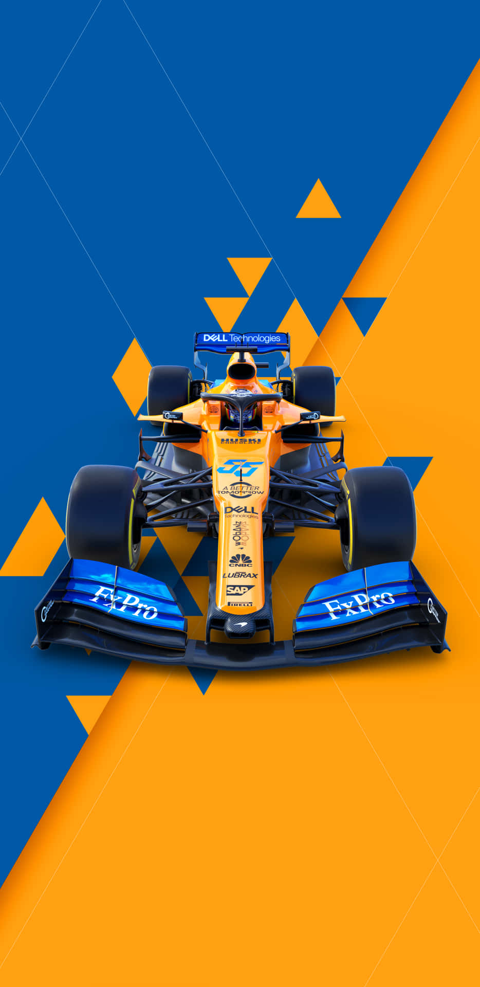 A Blue And Orange Racing Car On A Blue And Yellow Background