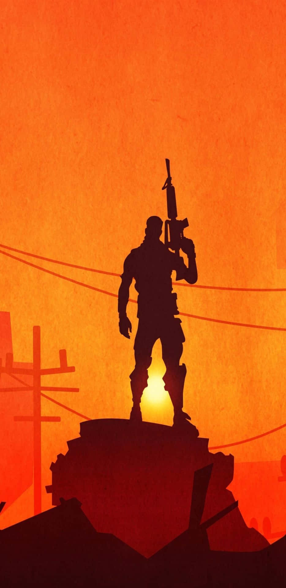 Pixel 3XL Soldat ved Solnedgang Fortnite Battle Royale Baggrund tapet