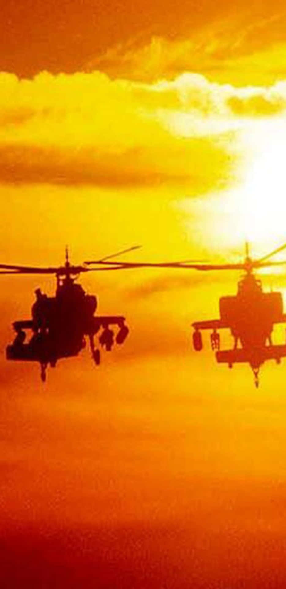 Pixels 3XL helikoptere baggrund to Boeing AH-64 Apache solnedgangsscene