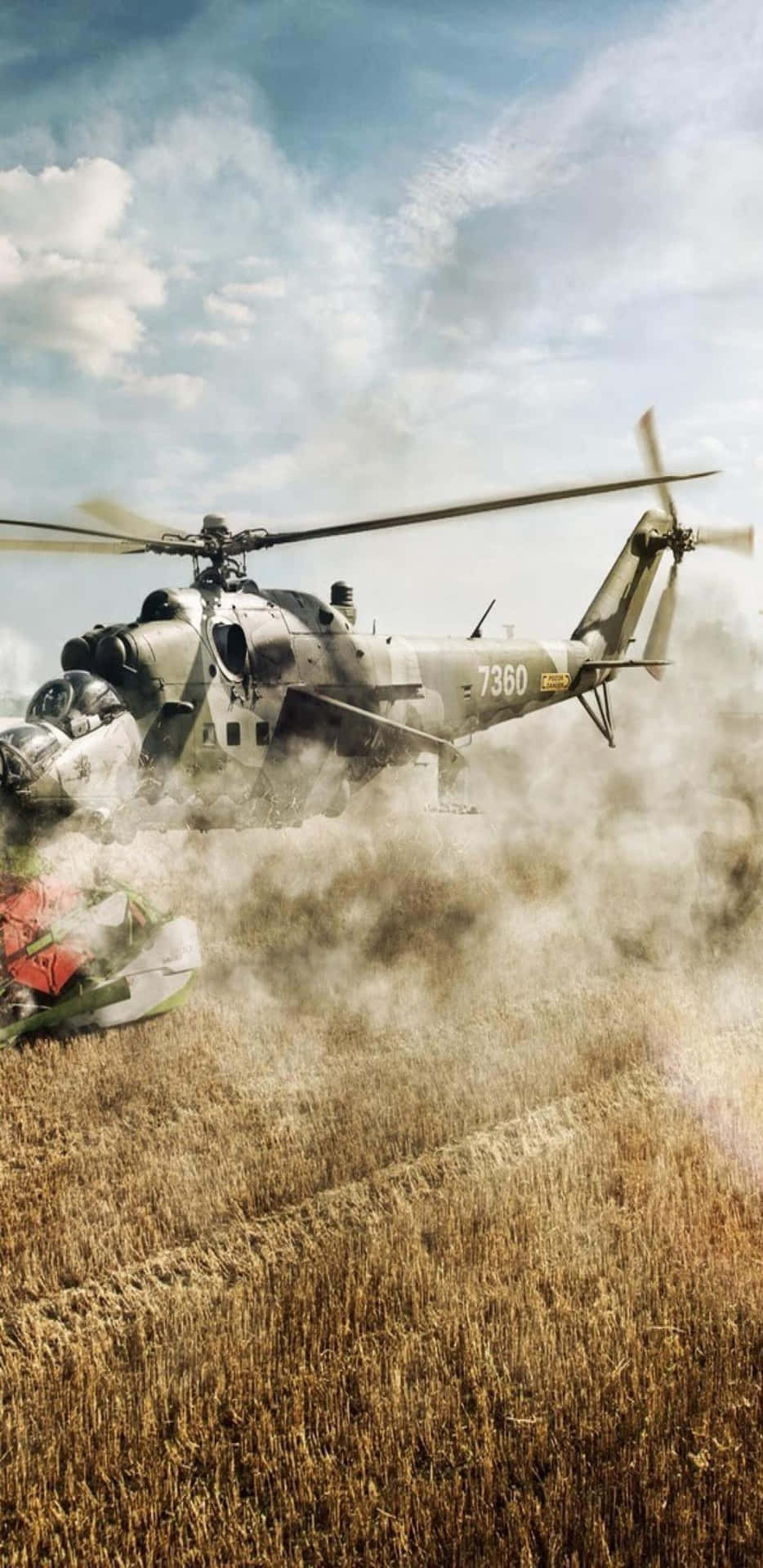 Pixel3xl Helikopterbakgrund Med Landande Mil Mi-24.
