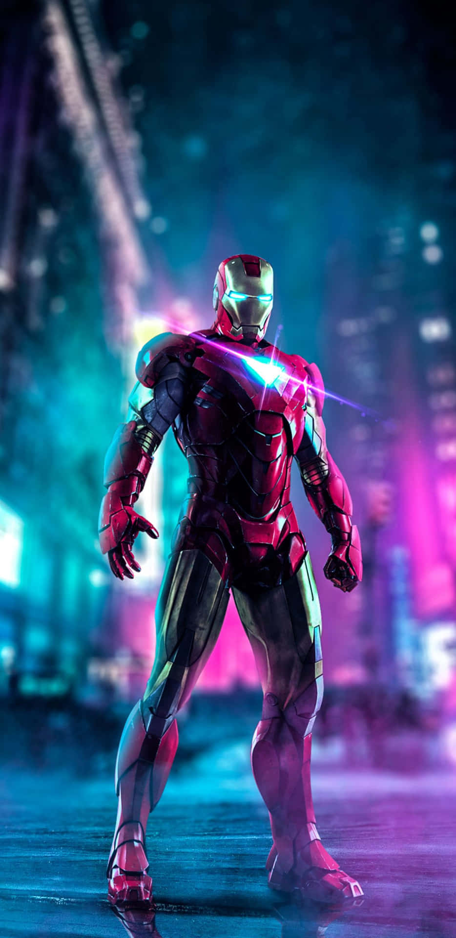 Pixel 3XL Iron Man Blue Pink Neon Background