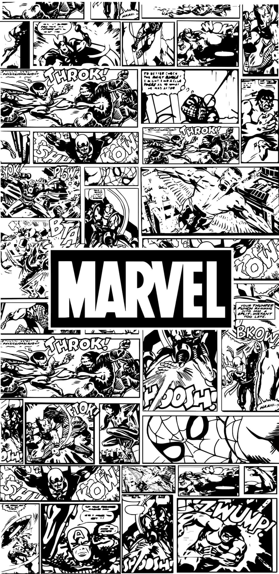 Sort og hvid Pixel 3xl Marvel Collage baggrund