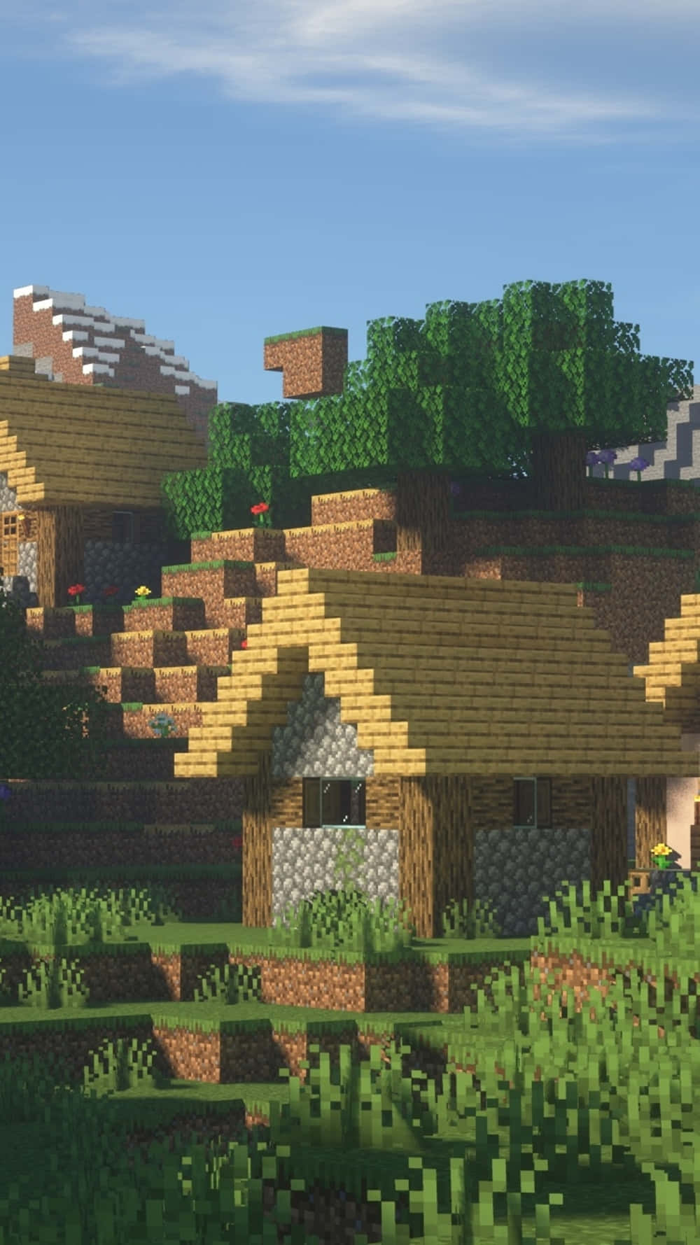 Fondode Minecraft De Pixel 3xl Con Casas Marrones.