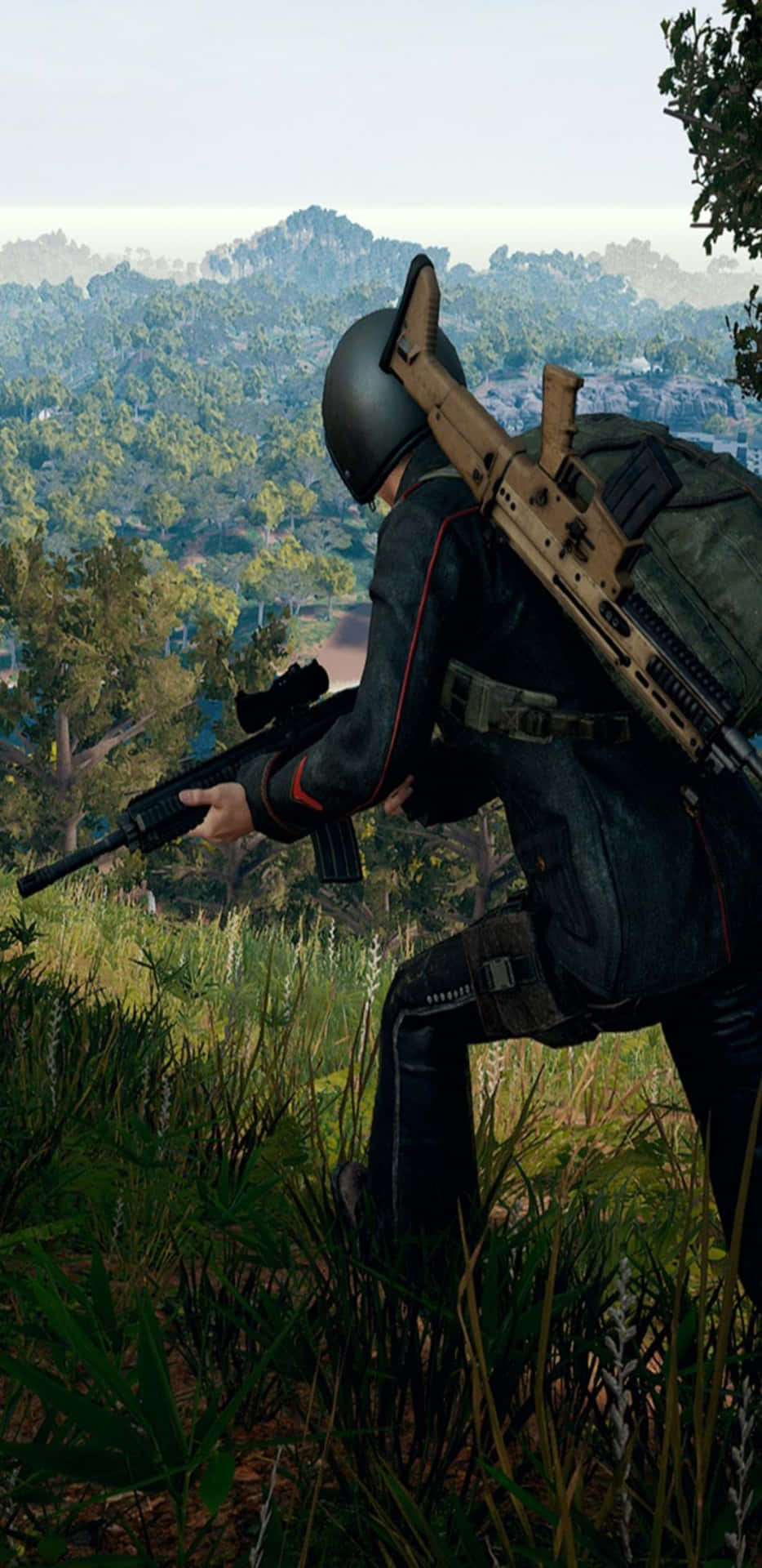 Pixel 3xl Playerunknown's Battlegrounds Background A Guy Ducking In A Forest