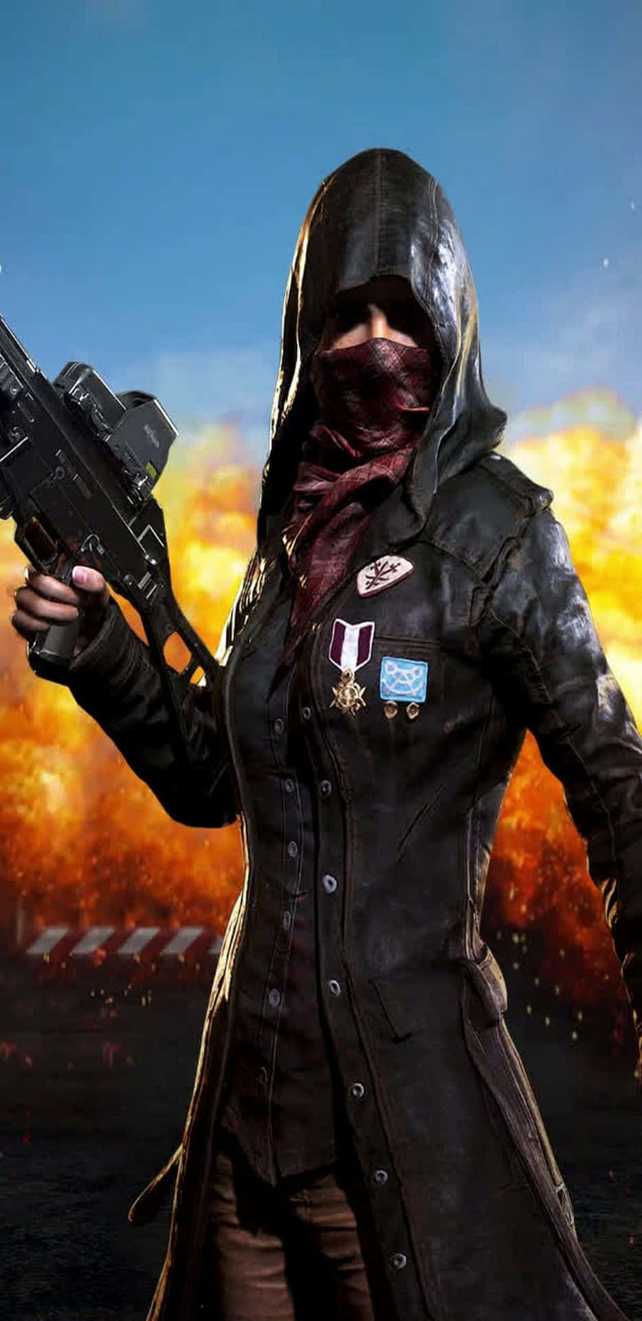Pixel 3xl Playerunknown's Battlegrounds Baggrund Hooded Kvinde Med En Gun