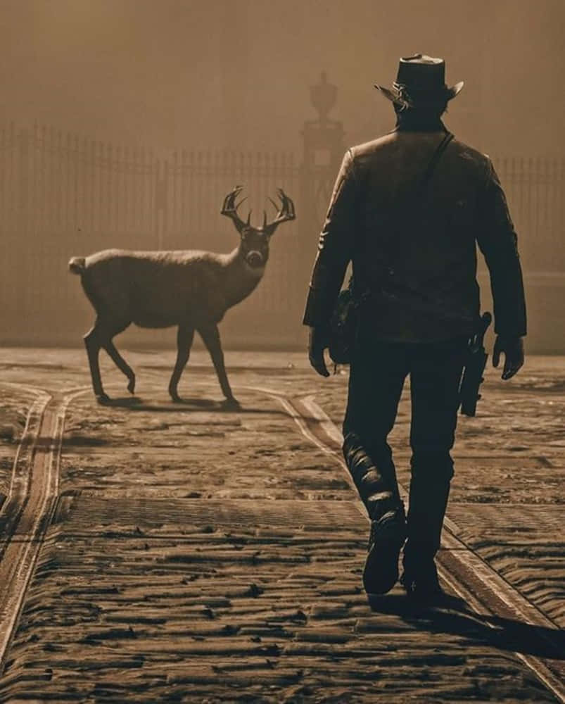 Pixel 3xl Red Dead Redemption 2 Background Cowboy Facing A Deer Background